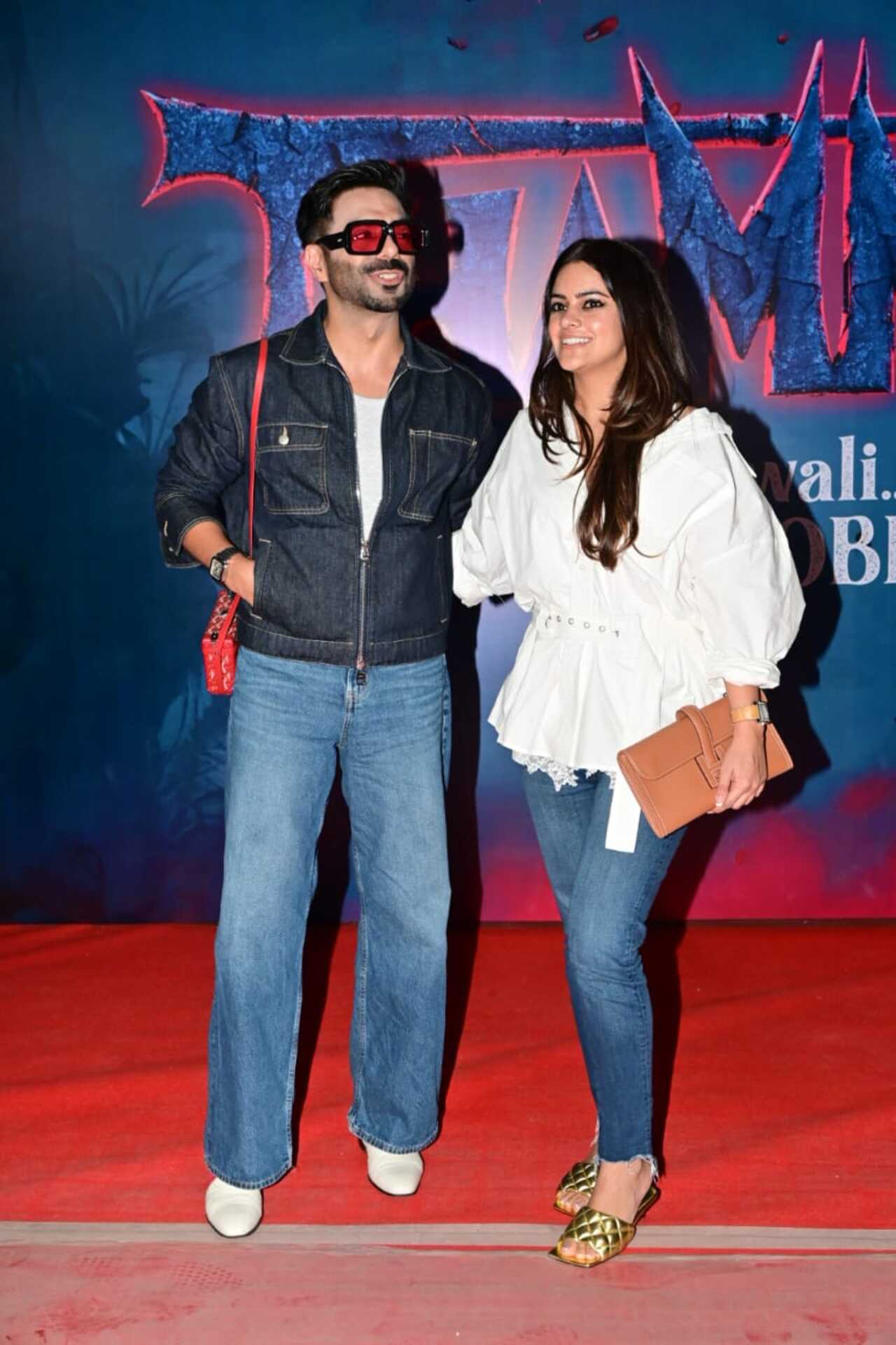 Aparshakti Khurrana came to support his brother Ayushmann with wife Akriti. The couple were seen in fun mood as they posed.